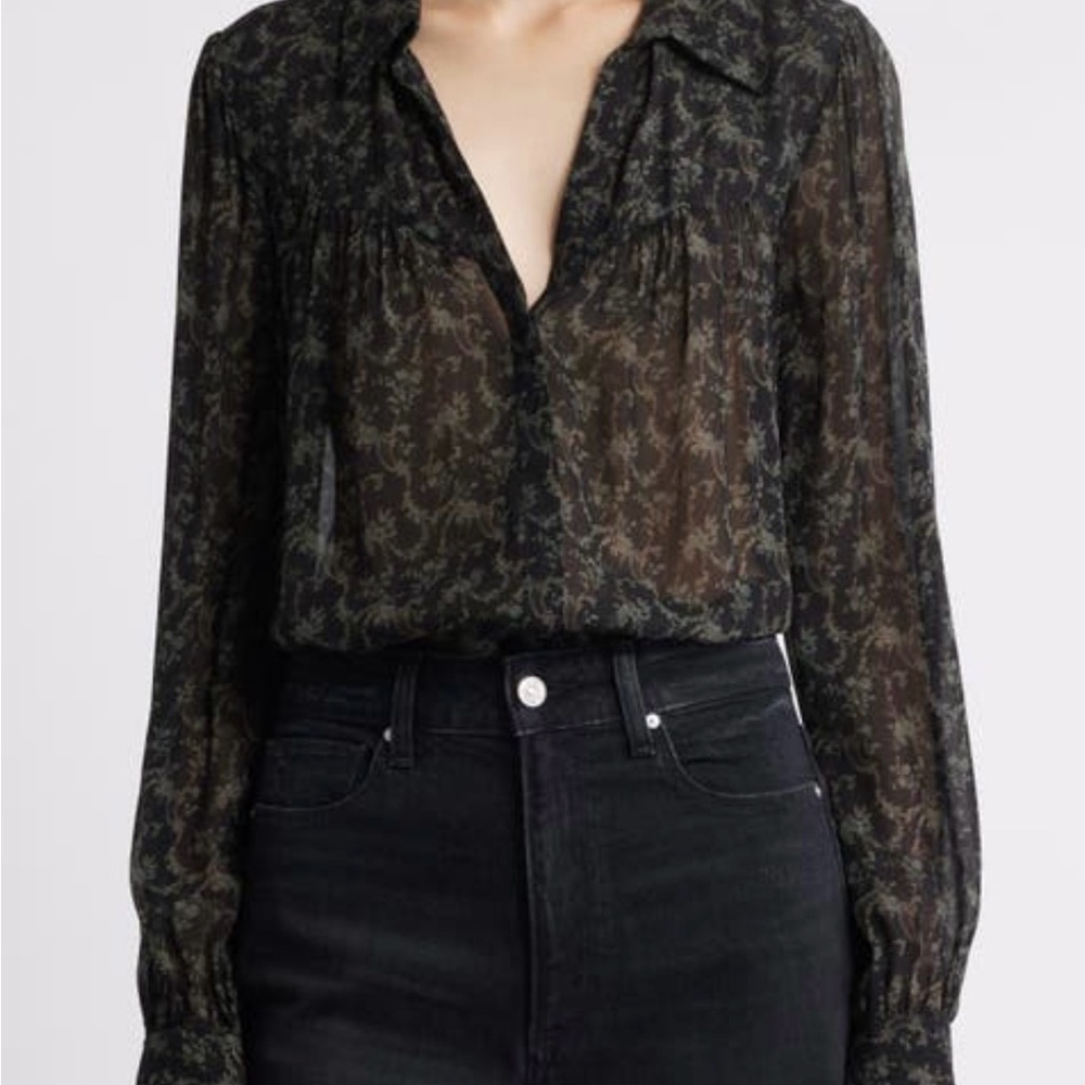 PAIGE Gardener Sheer Black Floral Blouse NWOT